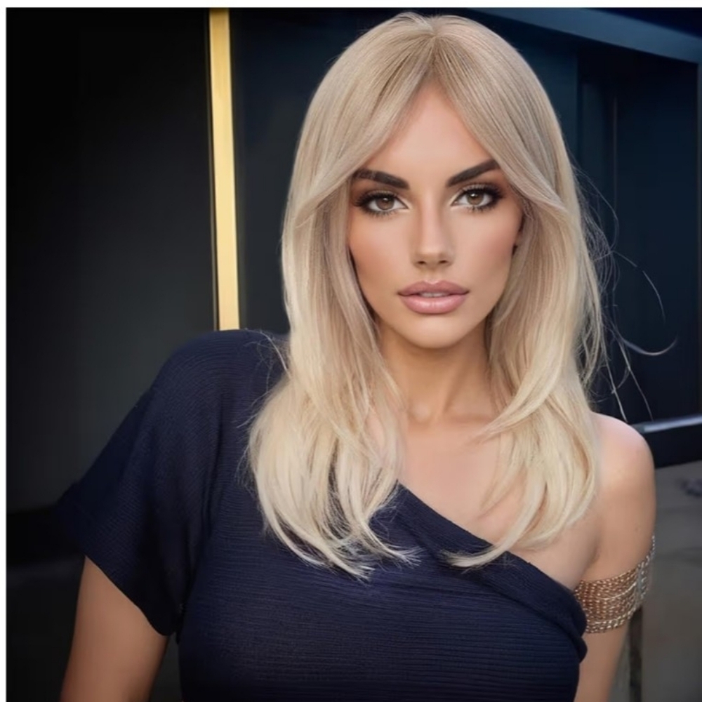 🆕 NIB NWT 16" Blonde-ash brown straight synthetic wig w/face-framing layers - Picture 6 of 11